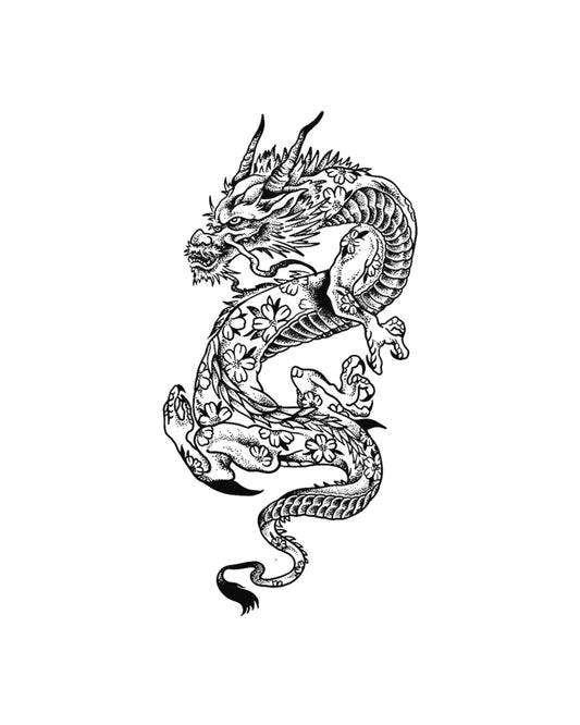 Chinese dragon with flowers